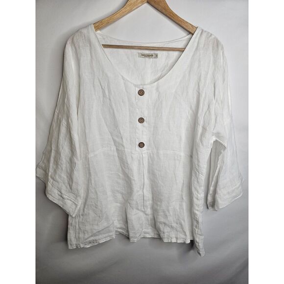 Laura Bianchi Tops - Laura Bianchi 100% Linen V neck Button Front Empire Waist Half Sleeve Blouse M